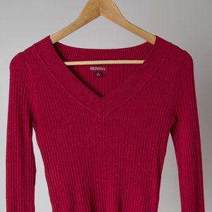 Red Long Sleeve Fitted Sweater
